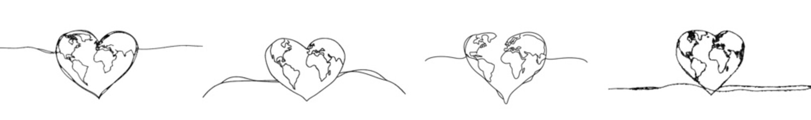 Poster - An illustration of the continuous line drawing of the heart and world. The world of love. A happy world day.