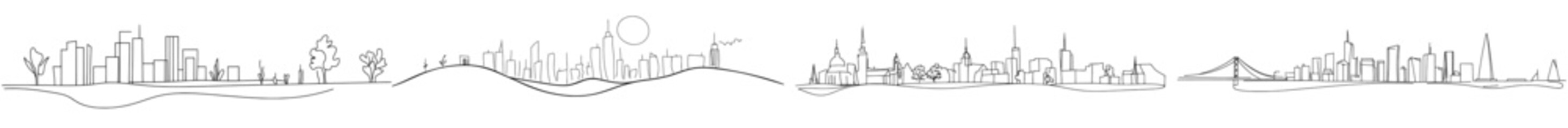 Poster - Modern cityscape banner design with black silhouettes.