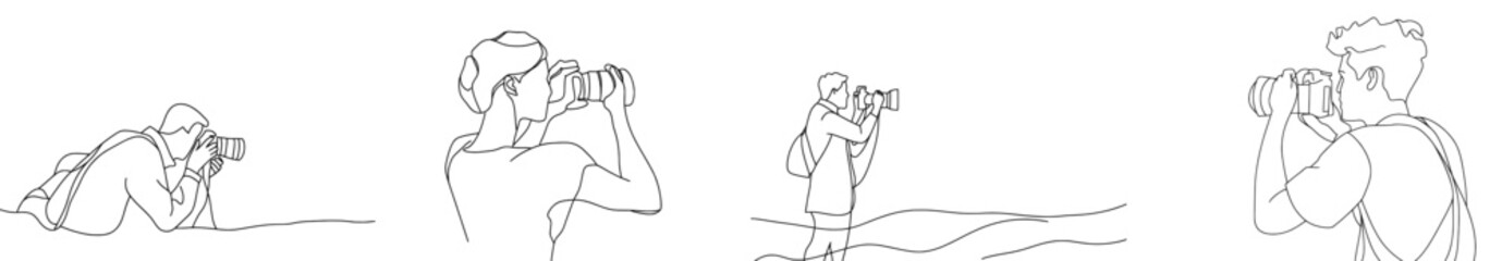 Aufkleber - An uninterrupted one line drawing of a man holding a camera taking a picture. Creative minimalist photography concept.