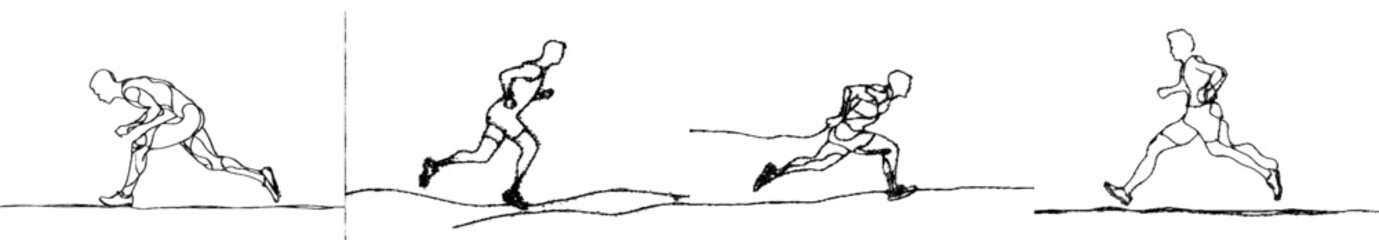 Aufkleber - Continually drawn one-line drawing of champion player jogging exercise during sport marathon or sprint match.