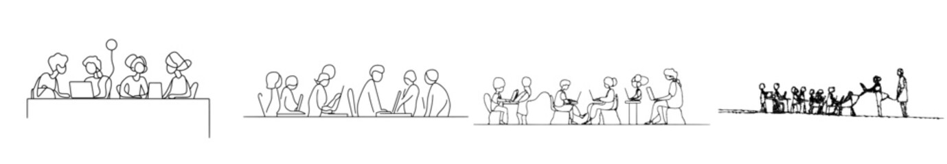 Aufkleber - Business meeting with people collaborating and discussing a strategy in a continuous line drawing.