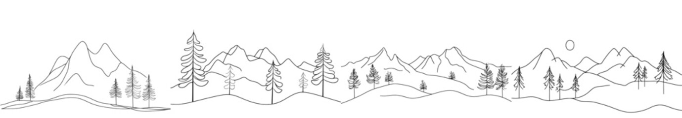 Canvas Print - The mountains and spruce are framed by a continuous line. Travels. Minimalistic graphics. A mountainscape.