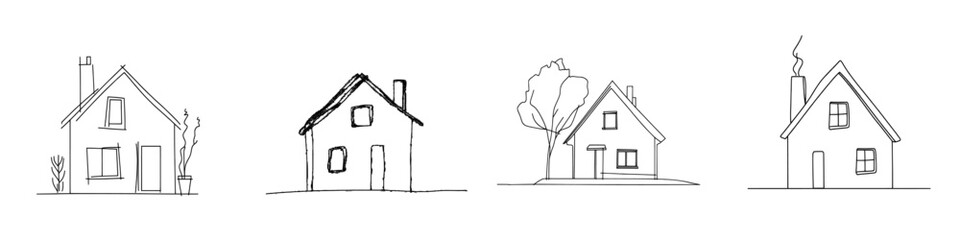 Leinwandbilder - Continual line drawing style of a small house. Black linear design isolated on white background. Modern illustration concept.