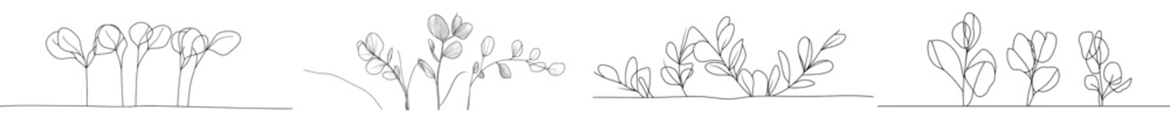 Fototapete - A modern illustration of Eucalyptus branches in a single line art style. Continuous line drawing aesthetic contour for home decor, posters, wall art, packaging. Modern illustration for a floral logo