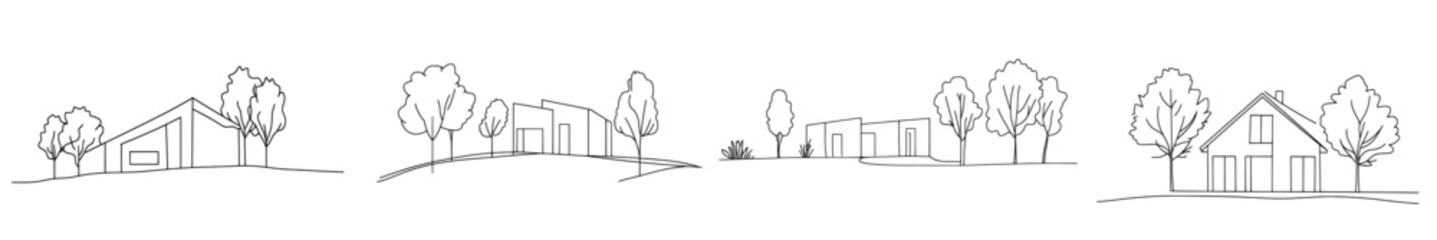 Leinwandbilder - An illustration of a luxury house construction building in the city. This is a one-line continuous drawing of the image. It shows home property architecture in a minimalist style design concept.