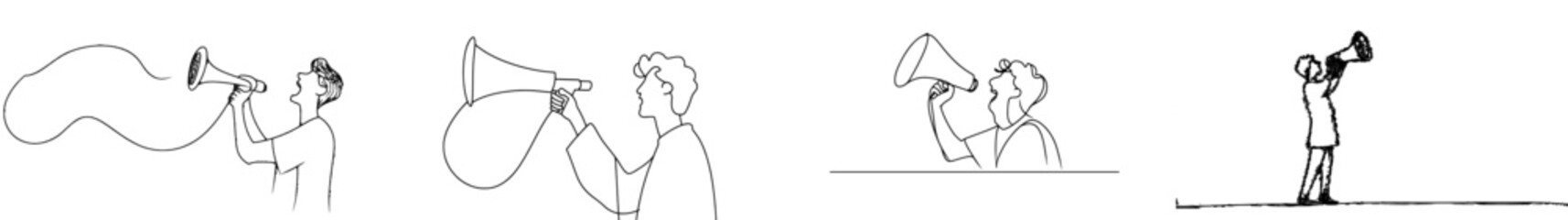 Aufkleber - A woman with long hair and a strong one line drawing. A woman with long hair and a strong one line drawing. A beautiful woman protesting in modern style. A woman with a megaphone on her shoulder