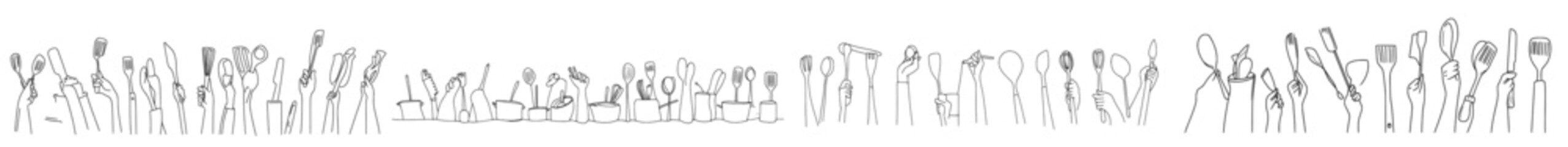 Poster - A pattern with different kitchen utensils. Modern illustration of cooking.