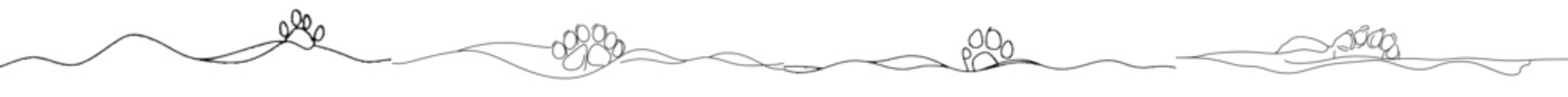 Aufkleber - In a continuous line drawing style, an animal footprint is shown on an abstract background. Modern illustration with lines representing the animal footprint.