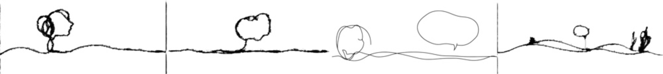 Poster - A continuous one-line drawing of a speech bubble. One continuous line modern chat background. Talk text box, feedback message box, and comment banner.