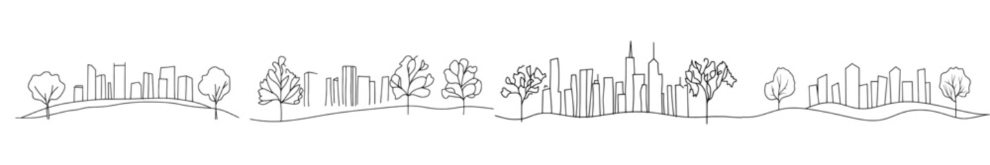 Fototapete - Single line drawing of a beautiful building depicting a city concept. Graphic design illustration in continuous line style.