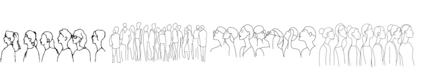 Aufkleber - Isolated graphic person people isolated sketch simplicity hand drawn human continuous line. people stand design group business concept.