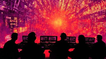 Poster - Futuristic Control Room with Colorful Data Visualization