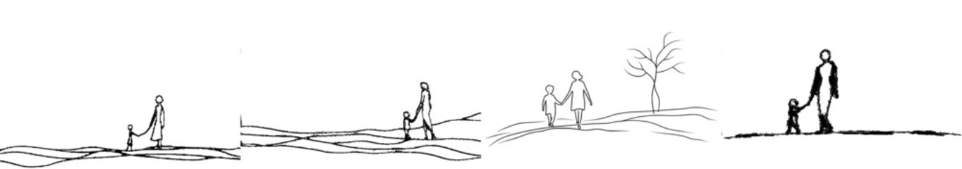 Aufkleber - In the sea, a mother and child draw a continuous line