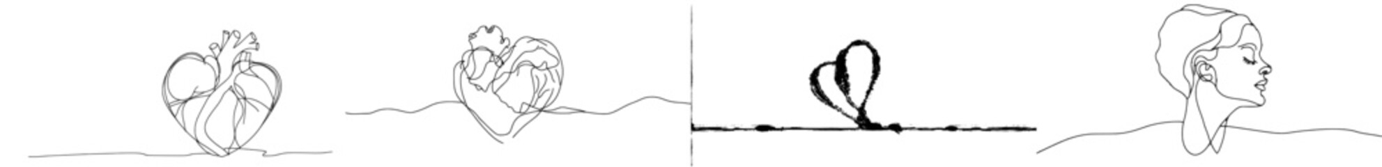 Fototapete - Doodle heart with continuous wavy lines on a white background.