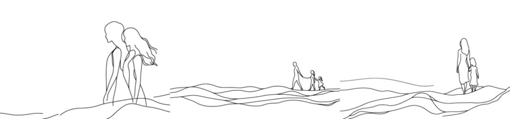 Aufkleber - An illustration of a mother and daughter walking together in one line