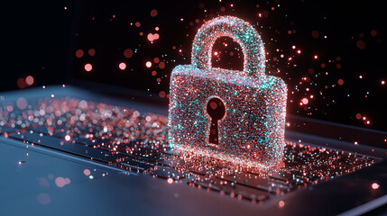 Poster - Digital padlock in front of a laptop 