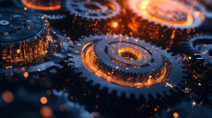 Poster - Abstract Gear Mechanics with Glowing Details