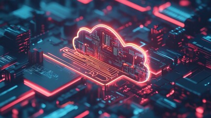 Poster - Futuristic Cloud Data Concept with Neon Circuits