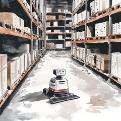 Sticker - Automated Cleaning Robot in Warehouse.