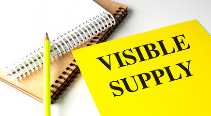 Poster - Visible supply concept with yellow paper, notebooks, and a pencil on a white desk