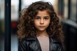 © Igor - Portrait of a cute little girl with curly hair in a leather jacket.