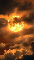 Wall Mural - Dramatic full moon surrounded by glowing clouds