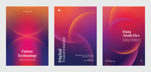 Set of innovative technology vector template, data analytics, and digital transformation. Set of poster purple gradient template poster. Poster template vector set.