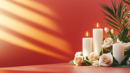 Aufkleber - Serene Minimalist Altar with Candles and Flowers