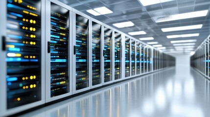 Fototapete - Modern Data Center Room with Neatly Arranged Equipment