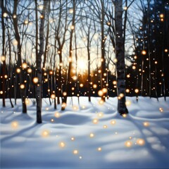 Aufkleber - Serene Winter Scene with Snowfall and Sunlight
