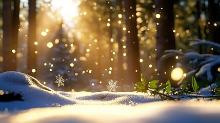 Poster - Tranquil Snowfall in a Serene Forest Scene