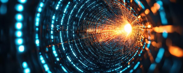 Poster - A vibrant, futuristic tunnel of light, showcasing glowing particles and dynamic energy, suggesting a sense of motion and depth.