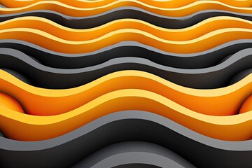 Poster - Abstract waves with orange, black, and gray layers on white background.