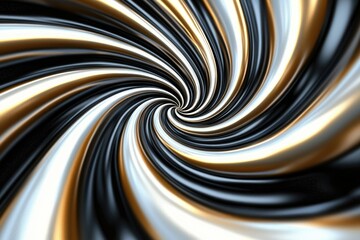 Poster - Abstract spiral design with black, white, and gold tones on a smooth surface.