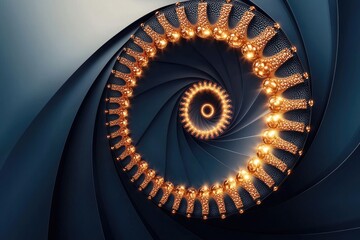 Poster - Abstract spiral design with glowing elements on a dark background.