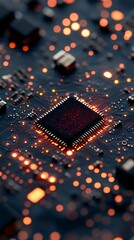 Poster - Futuristic Close-Up of a Circuit Board with LED Lights