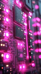 Poster - Futuristic Circuit Board Close-Up with Pink Lights