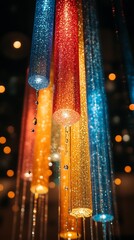Poster - Abstract Water Droplets in Colorful Cascading Tubes
