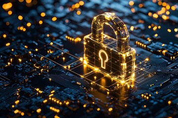 Aufkleber - glowing padlock sits on tech circuit board symbolizing technology digital security