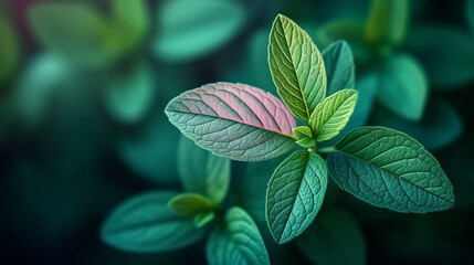 Wall Mural - A leafy green plant with a pinkish hue