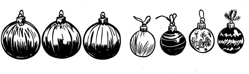 Poster - continuation of one single line hand drawing sketch of christmas balls. isolated on white background