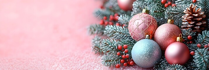 Poster - Minimalist Christmas Banner Design with Soft Pastel Colors Simple Geometric Shapes and Isolated Background for Copyspace