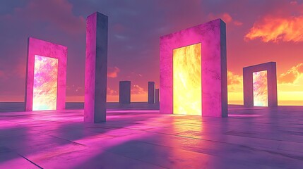 Poster - Futuristic City Skyline at Dusk with Colorful Lights