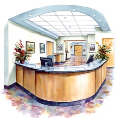 Poster - Watercolor Illustration of a Modern Office Reception Desk.