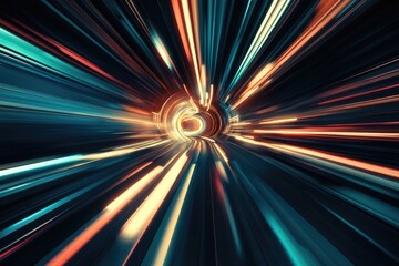 Fototapete - A stunning burst of light with vibrant colors, creating a sense of speed and motion in a futuristic setting.