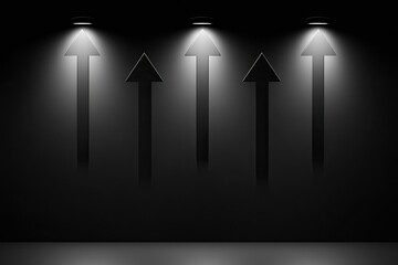 Poster - Four upward arrows projected in shadows on a dark background.