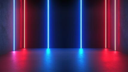 Poster - Neon Tunnel with Vibrant Blue and Red Lights