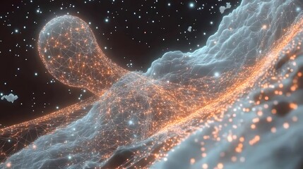 Poster - A network of glowing abstract shapes forming a model of machine learning, symbolizing data processing and AI, 4K resolution