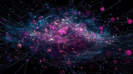 Poster - Abstract glowing shapes arranged in a network, representing unsupervised learning models in machine learning, 4K resolution