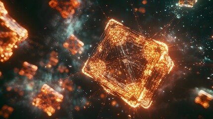 Poster - A vibrant, glowing network of abstract forms, symbolizing AI's rapid problem-solving abilities in a high-energy atmosphere, 4K resolution